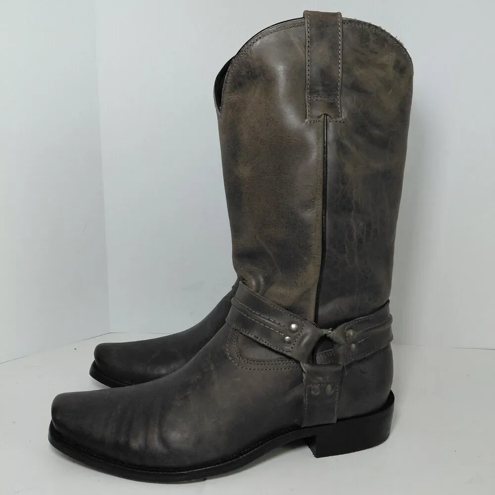 Dingo Hombre Square Toe Pull On  Mens Sz 9.5D Grey Casual Motorcycle Boots